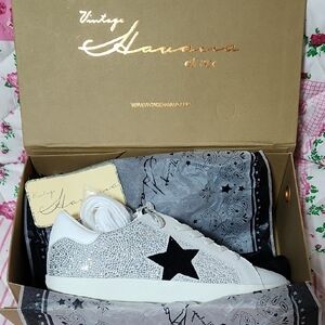 Vintage Havana Glitter Silver Sneakers with Black Star